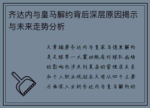 齐达内与皇马解约背后深层原因揭示与未来走势分析